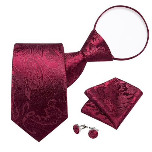 Image of DiBanGu Mens Zipper Ties Silk Adjustable Necktie Pocket Square