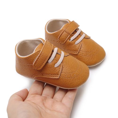 Image of SOFMUO Baby Boys Girls High Top Ankle PU Leather Sneakers Soft Rubber Sole Infant Moccasins Newborn Oxford Loafers Anti-Slip Toddler Wedding Uniform Dress Shoes