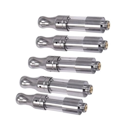 5 Pcs CBD Atomizer, 0.5 ml E-Cig Clearomiser, Refillable Ceramic Coil Tank, 510-Thread Cartridges for Most Battery Box Mod, Nicotine Free