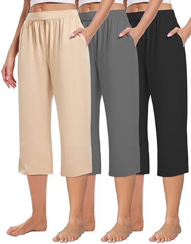 Kivdol 3 Pack Women's Capri Sweatpants, Cozy Wide Legs Cropped