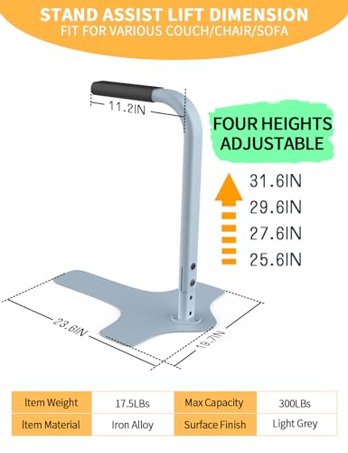 yeezoo Couch Stand Assist, Chair Couch Lift Assist for Elderly sit to Stand, 25.6"/27.6"/29.6"/31.6" Four Heights Adjustable(Light Grey, Max 300LBs Capacity) - Image 3