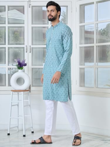 Image of See Designs Men's Full Sleeve Mandarin Collar Men Embroidered Straight Long Kurta - Festive Collection
