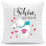 GRAVURZEILE Kissen mit Spruch - Wie schön, DASS es Dich gibt - Geschenk für Freund Freundin Partner zum Geburtstag Weihnachten Valentinstag - Liebesbeweis - Für Sie & Ihn Farbe mit Füllung