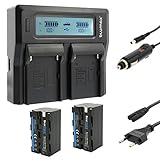 2x Blumax Akku ersetzt Sony NP-F750 - 4400mAh + Doppelladegerät LCD-Dual-Charger mit KFZ Ladekabel und Stromkabel