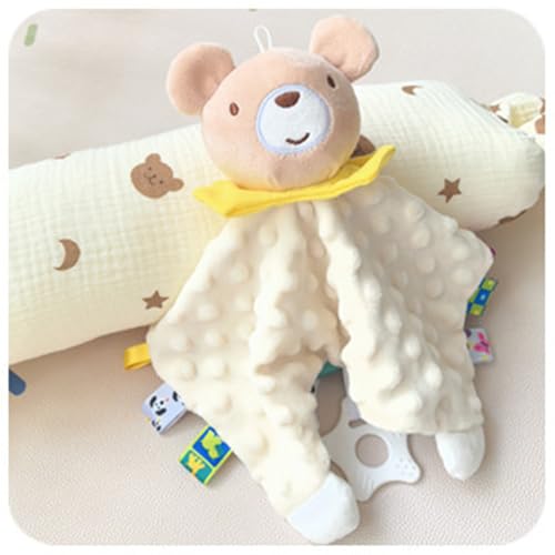 Image of Bear Security Blanket with Tags Teether Animal Taggie Soft Baby Blankets for Boys and Girls Baby Stuff for Newborn Toys Snuggle Baby Lovey Dotted Blanket Animal Soothing Lovey Beige
