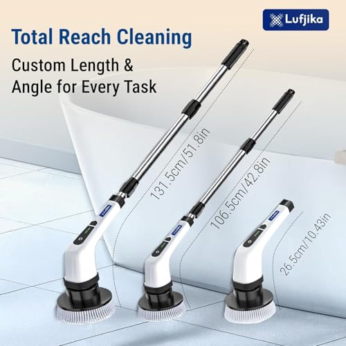 Image of Royal Electric Spin Scrubber, Cleaning Brush Scrubber for Home, 300RPM /Min, 8 Replaceable Brush Heads, 90 Min Work Time, 3 Adjustable Size, 2 Adjustable Speeds, for Bathroom, Floor Tiles (White)