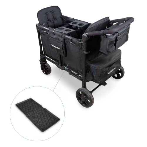 Image of WonderFold W2 Elite Pro Bundle - 2-Seater Stroller Wagon with All-Weather Floor Mat, Flex Snack Tray & Parent Console, Safety-Certified with 5-Point Harnesses - Black