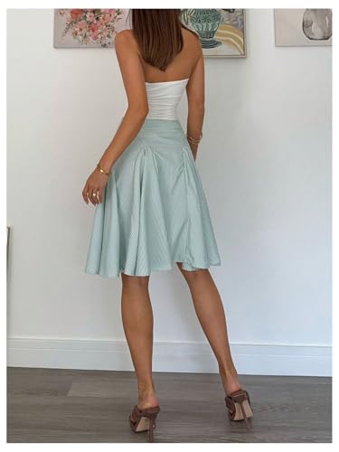 MakeMeChic Women's Summer Vertical Striped A Line Short Skirt Flared Hem Knee Length Skirts3