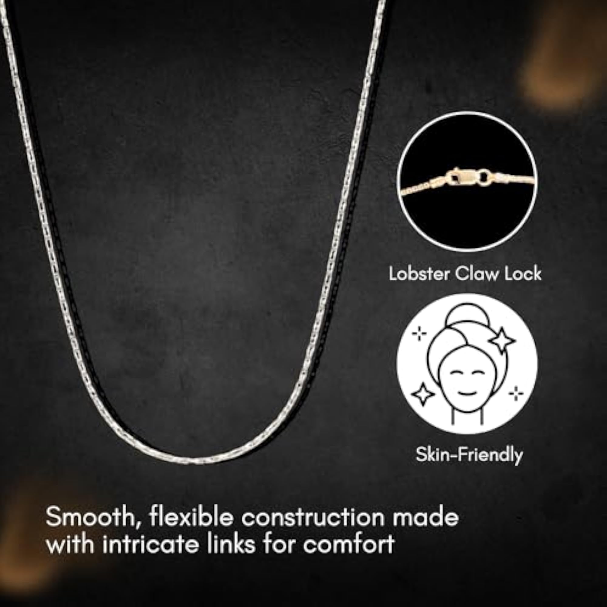 Sterling Silver Snake Chain for Women and Men, 20 Inch