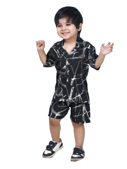 Image of POLKA TOTS Cotton Half Sleeves Shirt With Shorts, All Over Print Cord Set for Baby Boy Kids