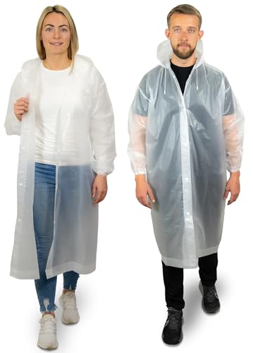REDSTAR Regnponcho i 2-pack, långa och vattentäta regnrockar för vuxna, med huva, återanvändbara, packbar regnjacka som festivaltillbehör, Klar, one size