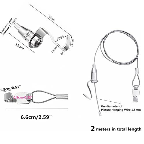 Image of 6.56 ft Picture Rail Hanging System, Professional Picture Hanging Stainless Steel Cable Wire with Adjustable Photo Hook + S Metal Hook for Wall Picture, Exhibition, Art Gallery Display