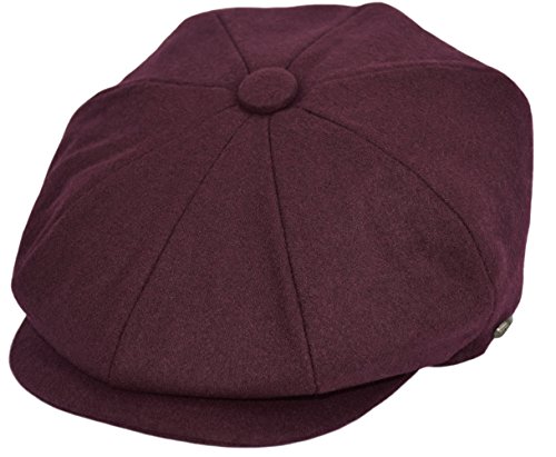 Men's Wool Newsboy Cap, Herringbone Driving Cabbie Tweed Applejack Golf Hat (Burgundy, Medium)