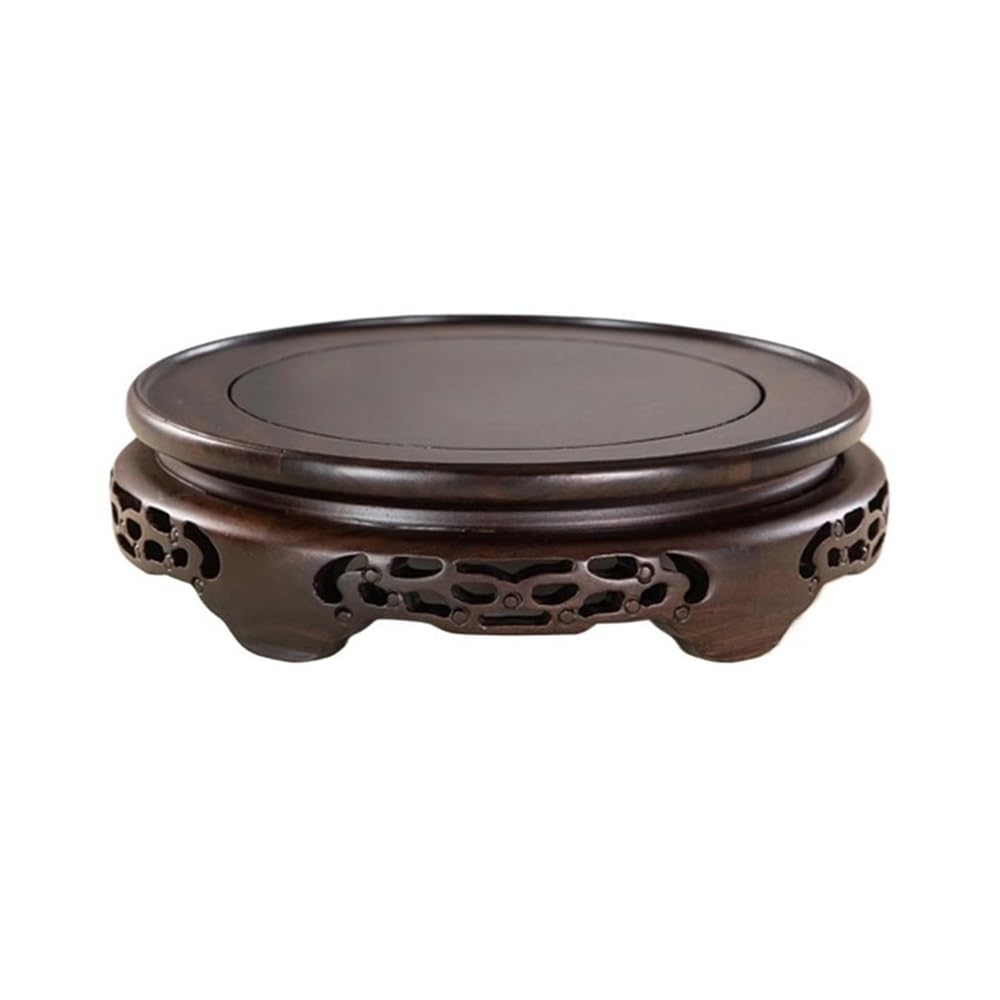 birene Vase Stand Ebony Round Indoor Wooden Bonsai Stand, Flower Pot Teapot Ornament BaseHolder(L)