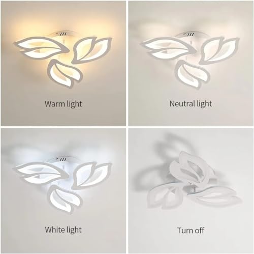 Plafond LED dimmable avec télécommande et design fleur blanc pour salon - 3