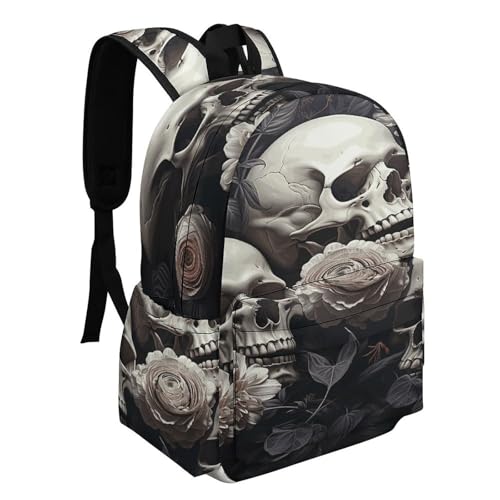 Black And White Flowers And Skull Printed Backpack Water-Resistant Pack Stylish Bag Lightweight Travel Backpack2