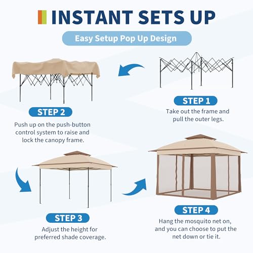 11x11 Pop Up Instant Gazebo Tent for Backyard, Pop Up Gazebo With Mosquito Netting, Outdoor Canopy Gazebos Waterproof With Portable Carrying Bag - Thumbnail 3