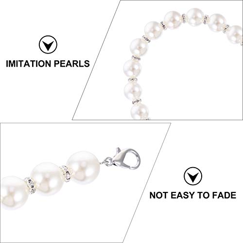 Amosfun Crossbody Bag Strap Pearl Bags Chain Pearl Purse Straps Pearl Handbag Chains with Metal Buckle Purse Making Bag Accessories for Outdoor White Silver 30cm Pearl Handbag Chain - Image 4
