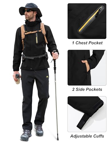 Image of MAGCOMSEN Men's Hooded Windproof Water Resistant Rain Jacket Windbreaker 5 Pockets for Hiking,Fishing,Runing