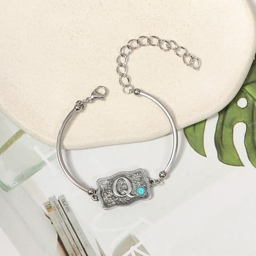 Image of Belt Buckle Bracelet Initial Letter A-Z Bracelets Western Cow Tag Bracelet Belt Buckle Necklace Western Style Initial Letter Pendant Necklace
