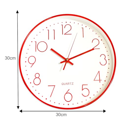 Image of Xtore Modern Round Wall Clock with Luxurious Finish (Pack of 1, RED)