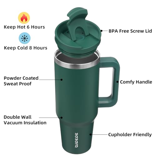 Image of BJPKPK 40 oz Stainless Steel Tumbler With Handle Insulated Tumblers With 2 Straw Travel Coffee Mug With Lid,Army Green