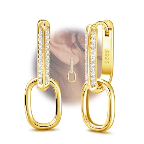 U Shaped Earrings for Women - Sterling Silver U Hoop Earrings for Sensitive Ears Hypoallergenic Cubic Zirconia Minimalist Loop Earring Fashion Women's Earrings Gifts