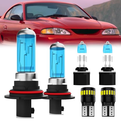 Image of Headlight Bulbs License Plate Lights Fit For Ford Mustang 1994-2004, 9007 High Low Beam + 880 Fog Lights Halogen Light Bulb + License Plate Lights, Pack of 6
