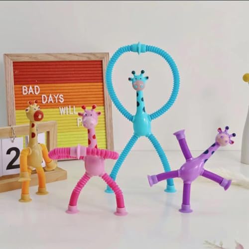 YANXINKE Teleskop Saugnapf Giraffe Spielzeug, 4 Stück Telescopic Suction Cup Giraffe Toy, Cartoon Teleskop Rohr Giraffe Stretch, Teleskop Giraffe Spielzeug