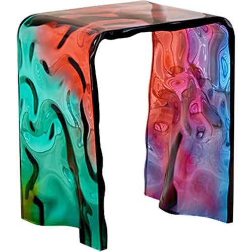 PP-Vic Taburete de Maquillaje arcoíris, Silla de Mesa de Maquillaje con reposabrazos, Taburete de tocador de acrílico Transparente, Asiento de Taburete de tocador para Damas,Corrugated