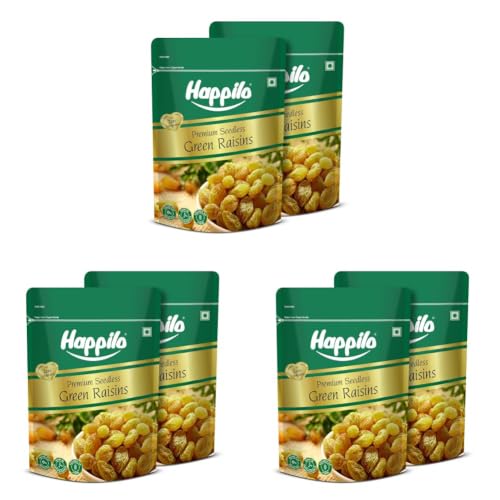 Image of Happilo Premium Seedless Green Raisins 500 g (Pack of 6) Value Pack | Quality Kishmish | Nutritious | Rich in Iron & Vitamin B | Healthy Sweet Treats | 1 kg Kismis | High in Antioxidants