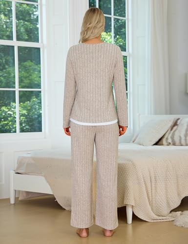 Blooming Jelly Womens Two Piece Cute Pajamas Sets Comfy 2 Piece Lounge Wear Color Block Matching Set Fall Pjs Pockets3