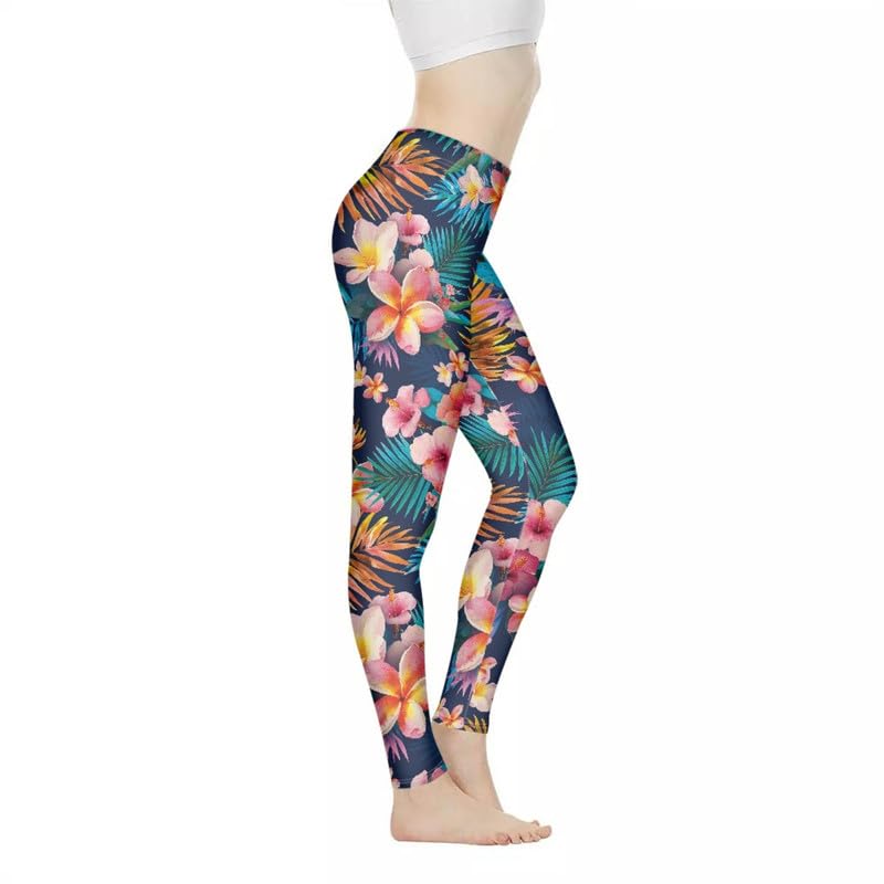 Irisjudy Hawaii Floral Women's Long Leggings, Van Gogh Art High Waist Workout Tight, Cute Girl Stretchy Soft Tights Plus Size2
