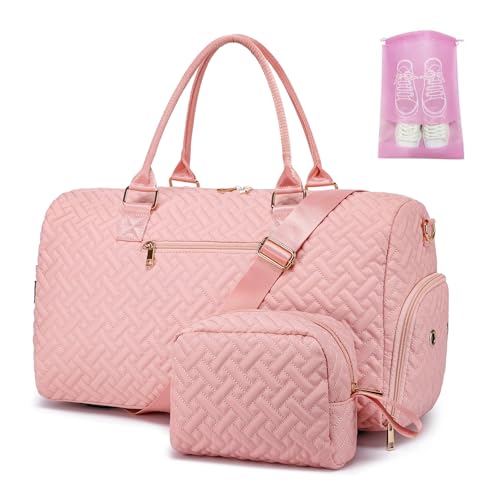 Image of Duffle Bag for Travel, Weekender Bag with Shoe Compartment, Carry On Overnight Bag for Women with Toiletry Bag, Gym Bag with Wet Pocket, Hospital Bags for Labor and Delivery Beige