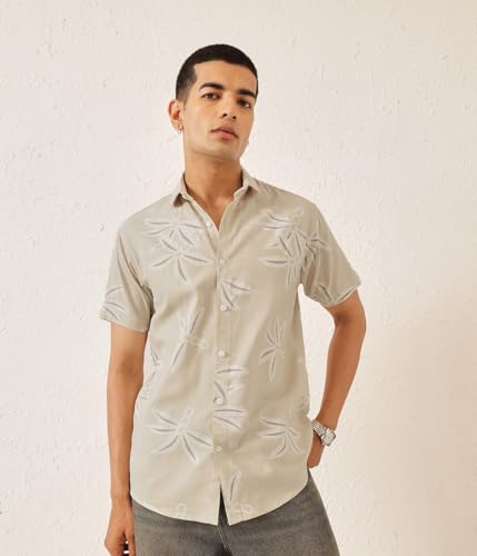 Image of Majestic Man Men's Slim Fit Pure Cotton Printed Casual Shirt - Short Sleeve | Premium Breathable Fabric | Modern Geometric Design