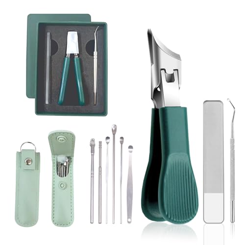 Eagle Beak - Cortaúñas para uñas gruesas, kit de eliminación de cera de oído, diseño ancho antisalpicaduras, recortador profesional de bordes biselados inclinados, corte preciso con agarre ergonómico