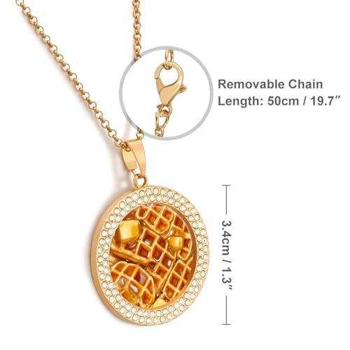 Waffles with Butter And Syrup Diamond Necklaces for Women Round Pendant Necklace with Chain Jewelry Gift2