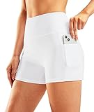 Pudolla Womens Swim Shorts High Waisted Bathing Bottom Shorts Tummy Control Board Swimsuit with Pockets(White Large)