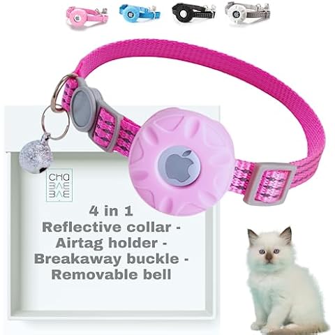 CHABAEBAE 4 in 1 Comfy Airtag Cat Collar Holder, Reflective Cat Collar with Breakaway & Removable Bell | Air Tag Pet Collar for Cats | Cat Collar for Airtag Cover