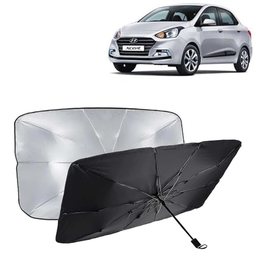 KINGSWAY® Car Sun Shade UV Protection Windshield Cover Compatible with Hyundai Xcent, (Year 2017-2020), Foldable Size Universal Fit Umbrella Curtain for Front Window, Rear Window, Black, 1 Piece