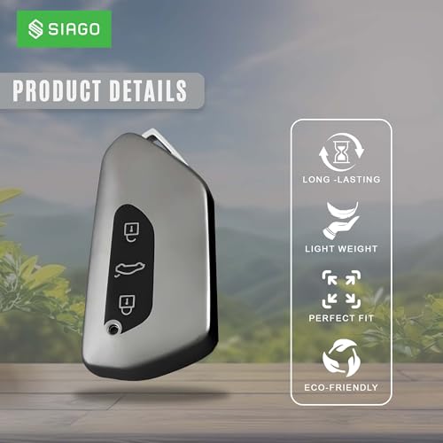 Image of SIAGO TPU Key Cover and Round Key Chain Compatible with Koda Kodiaq, Octavia 2021 Onwards 3 Button Flip Key (Grey)