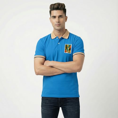 Image of Men's Regular Fit Solid Half Sleeve Casual Tipping Collar Polo T-Shirt