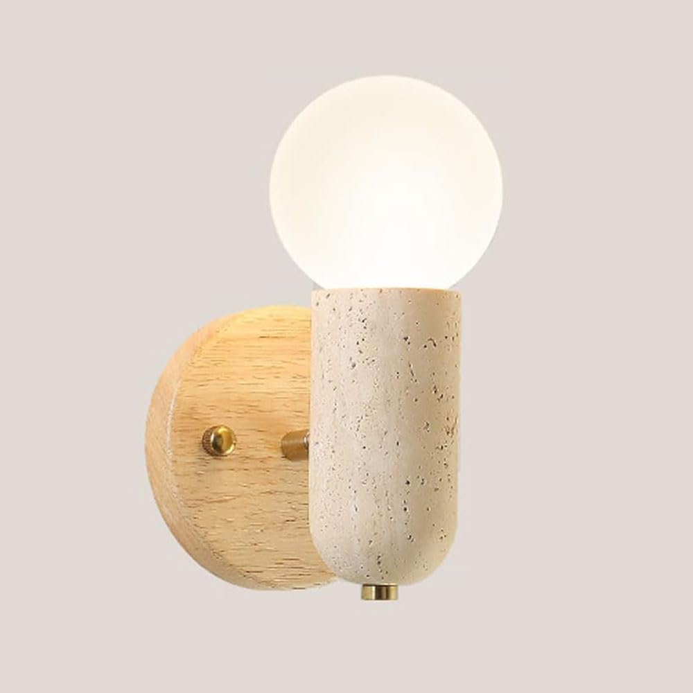 GUOGUOSM Nordic Country Style E26 Screw Wall Light, Natural Yellow Travertine Wall Lamp,Hard Wire Connection Indoor Wall Sconce, Corridor Bedroom Dressing Table Decorative Lighting Fixtures