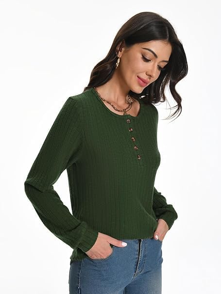 Damski sweter z okrągłym dekoltem, długi rękaw, Henley, koszulki, casualowy, lekka tunika, sweter z dzianiny, modny top