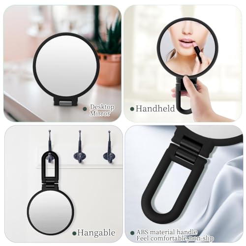 Image of 1X 15X Magnifying Hand Held Mirror,Double Side Folding Hand Mirror for Women with Adjustable Handle,Travel Table Desk Shaving Bathroom (Black)