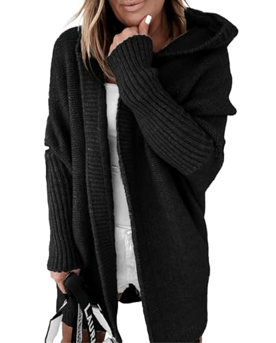 LOAIHA Women Chunky Hooded Cardigan Sweaters Fall Winter Trendy Oversized Open Front Long Sleeve Cable Knit Outerwear Coat