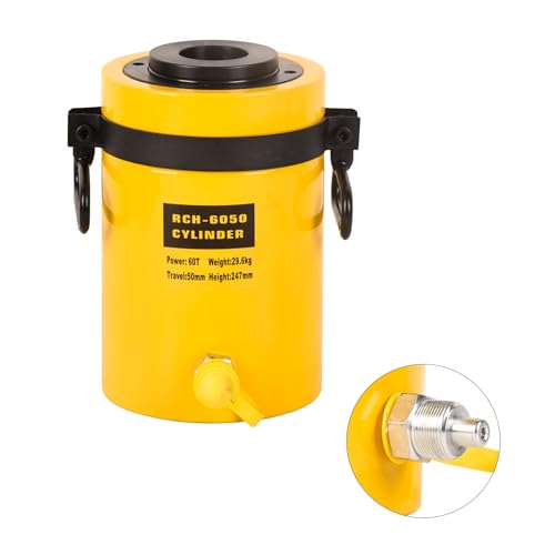 Image of 60T Hydraulic Cylinder Jack, 2 inch Stroke Hollow Single Acting Hydraulic Ram Lifting Cylinder RCH-6050 Automatically Porta Power Jack for Shipbuilding, Machinery, Construction