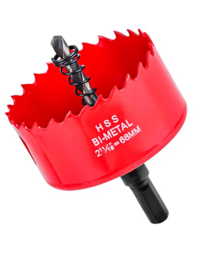 Sierra de corona de 68 mm, sierra circular de perforación, sierra perforadora bimetálica, 1 broca, 1 muelle mecánico, broca para latas de pared hueca, sierra de agujeros para madera, yeso, paneles de