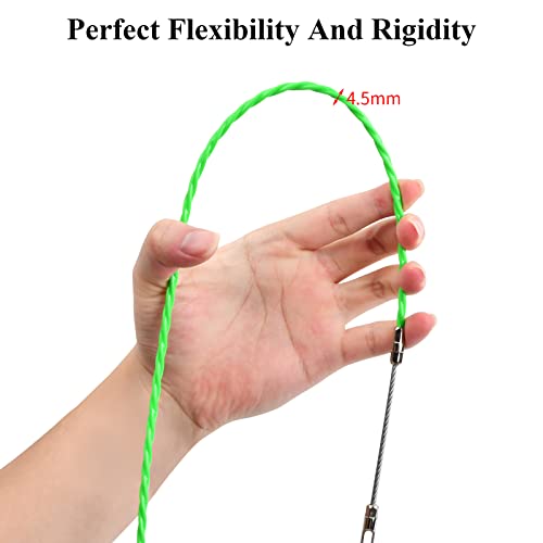 30m Fischband Drahtzieher Durch, Durchmesser 4,5mm, Polyester Einziehspirale mit Führungsfeder, Kabeleinziehhilfe Zugdraht Einziehdraht, Wanddrahtfädler Einziehband für Kabelverlegung Leerrohre (Grün)