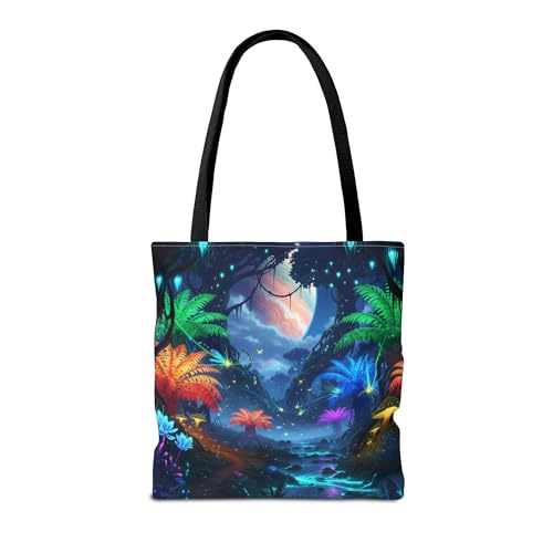 Premium Tote Bag - Colorful Alien Jungle Glowing with Energy, Reinforced Stitching2